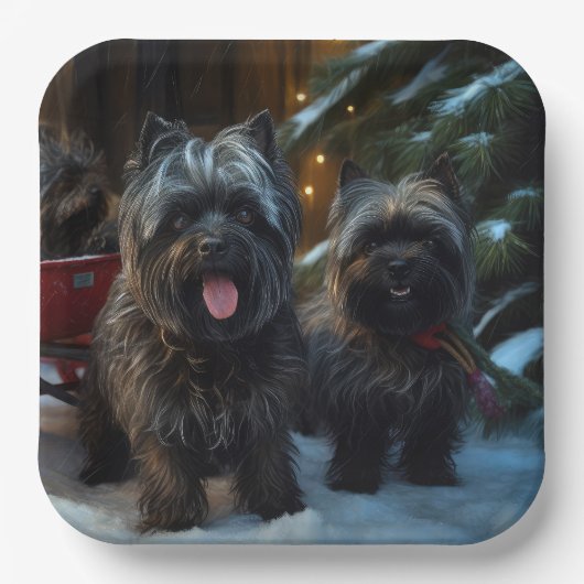 Affenpinscher Snowy Sleigh Ride Kerstdecoratie Papieren Bordje (Voorkant)