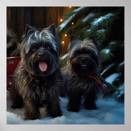 Affenpinscher Snowy Sleigh Ride Kerstdecoratie Poster (Voorkant)