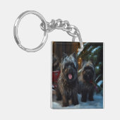 Affenpinscher Snowy Sleigh Ride Kerstdecoratie Sleutelhanger (Voorkant Links)