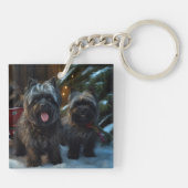 Affenpinscher Snowy Sleigh Ride Kerstdecoratie Sleutelhanger (Achterkant)