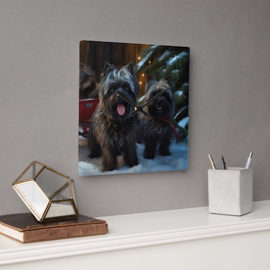 Affenpinscher Snowy Sleigh Ride Kerstdecoratie Vierkante Klok (Kantoor)