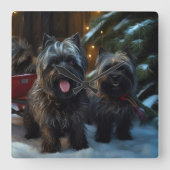 Affenpinscher Snowy Sleigh Ride Kerstdecoratie Vierkante Klok (Voorkant)