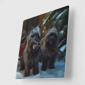 Affenpinscher Snowy Sleigh Ride Kerstdecoratie Vierkante Klok (Hoek)