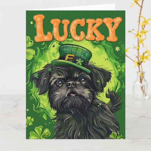 Affenpinscher St. Patrick's Day jurk Kaart (Gele Bloem)
