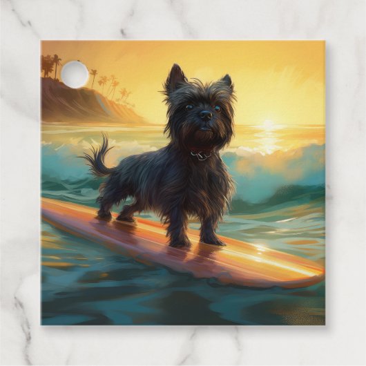 Affenpinscher Strand Surfen Schilderij Bedankjes Labels (Voorkant)