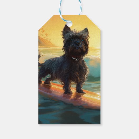 Affenpinscher Strand Surfen Schilderij Cadeaulabel (Achterkant)