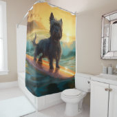 Affenpinscher Strand Surfen Schilderij Douchegordijn (In situ)