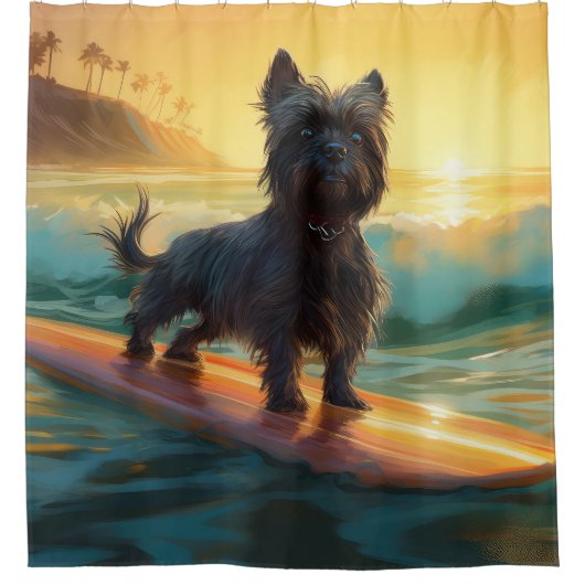 Affenpinscher Strand Surfen Schilderij Douchegordijn (Voorkant)