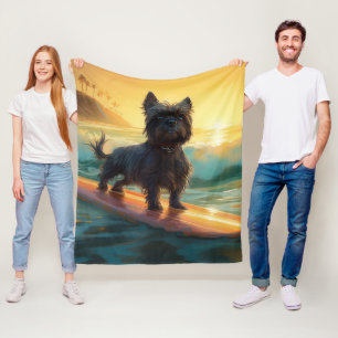 Affenpinscher Strand Surfen Schilderij Fleece Deken