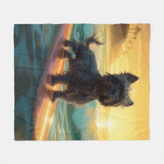 Affenpinscher Strand Surfen Schilderij Fleece Deken (Voorkant (Horizontaal))