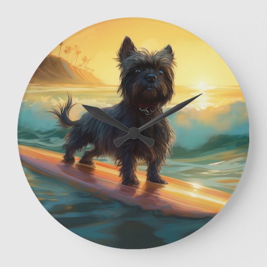 Affenpinscher Strand Surfen Schilderij Grote Klok (Voorkant)