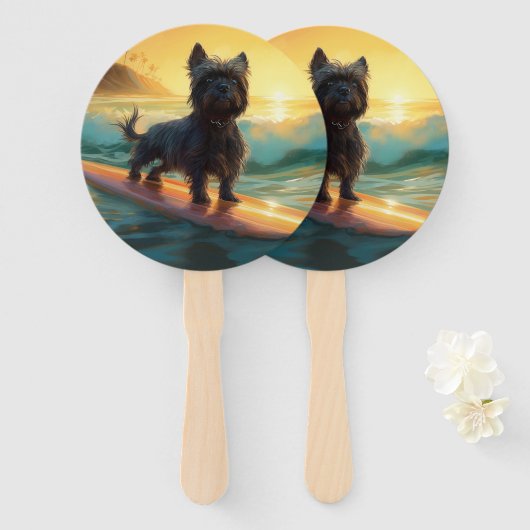 Affenpinscher strand surfen schilderij handwaaier (Voorkant en achterkant)