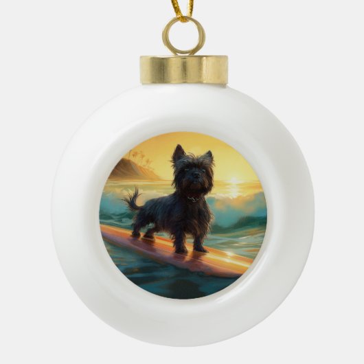 Affenpinscher Strand Surfen Schilderij Keramische Bal Ornament (Voorkant)