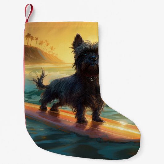 Affenpinscher Strand Surfen Schilderij Kleine Kerstsok (Voorkant)