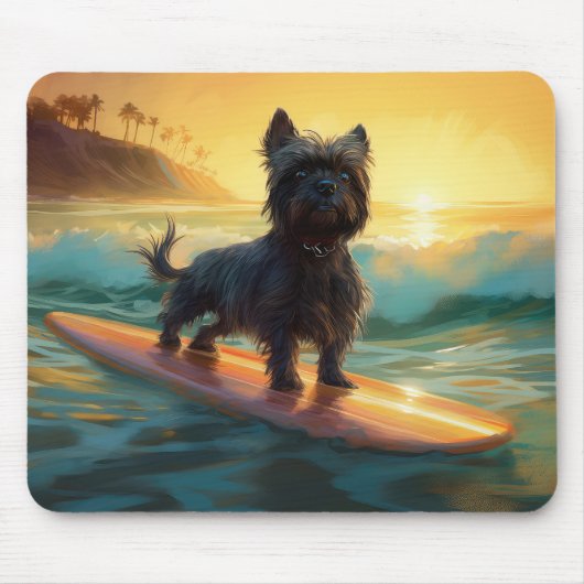 Affenpinscher Strand Surfen Schilderij Muismat (Voorkant)