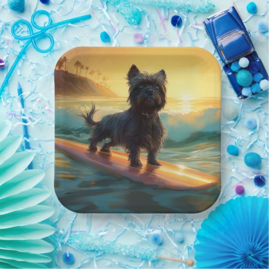 Affenpinscher Strand Surfen Schilderij Papieren Bordje (Feest)