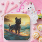 Affenpinscher Strand Surfen Schilderij Papieren Bordje (Feest)