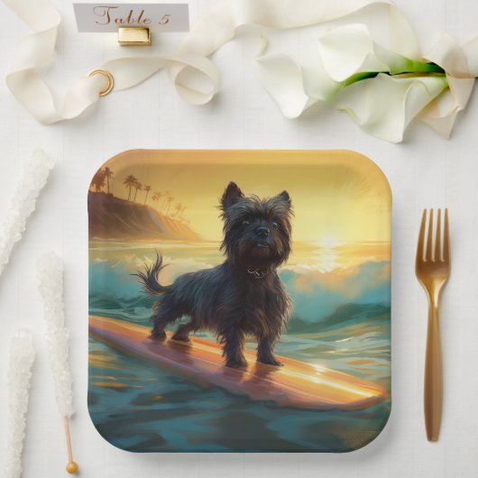 Affenpinscher Strand Surfen Schilderij Papieren Bordje (Huwelijk)