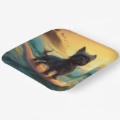 Affenpinscher Strand Surfen Schilderij Papieren Bordje (Gebogen)
