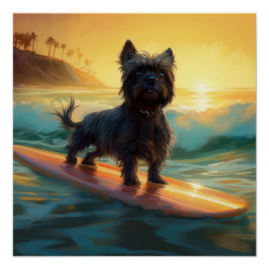 Affenpinscher Strand Surfen Schilderij Perfect Poster (Voorkant)