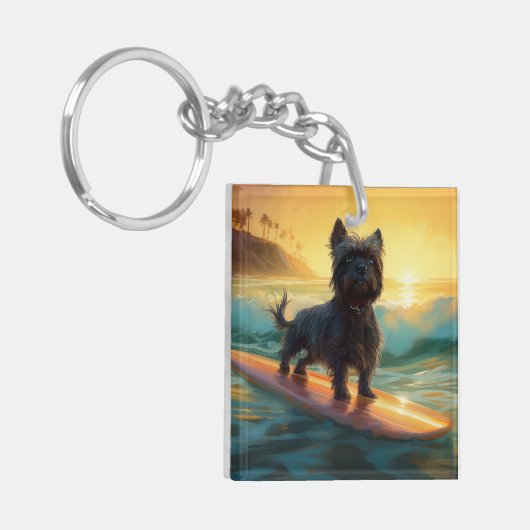 Affenpinscher Strand Surfen Schilderij Sleutelhanger (Voorkant Links)