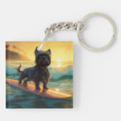 Affenpinscher Strand Surfen Schilderij Sleutelhanger (Achterkant)