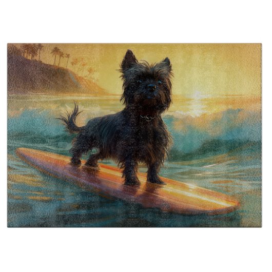 Affenpinscher Strand Surfen Schilderij Snijplank (Voorkant)