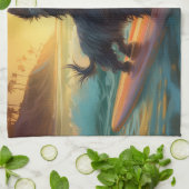 Affenpinscher Strand Surfen Schilderij Theedoek (Gevouwen)