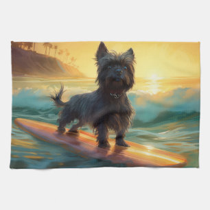 Affenpinscher Strand Surfen Schilderij Theedoek