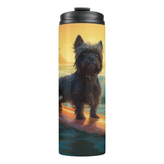 Affenpinscher Strand Surfen Schilderij Thermosbeker (Voorkant)