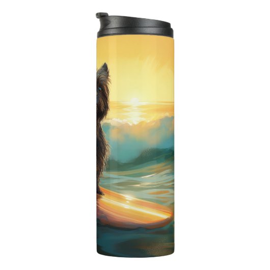 Affenpinscher Strand Surfen Schilderij Thermosbeker (Geroteerd rechts)