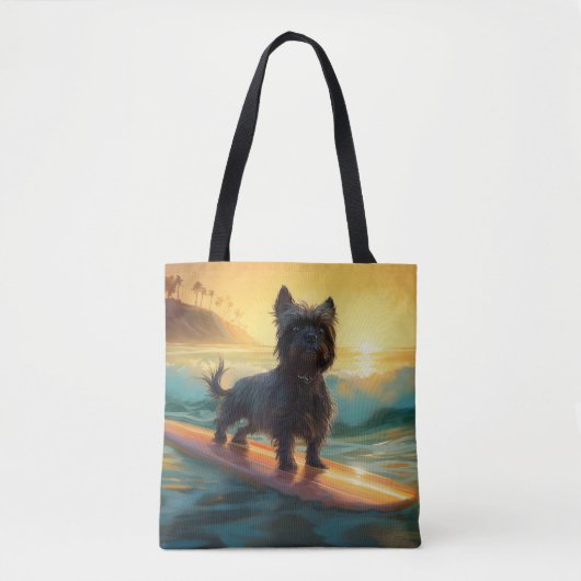 Affenpinscher Strand Surfen Schilderij Tote Bag (Voorkant)