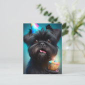 Affenpinscher viert Birthday Balloons cake Briefkaart (Staand voorkant)