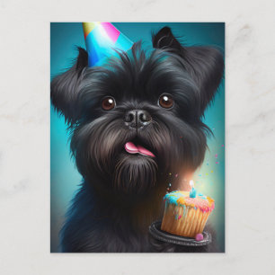 Affenpinscher viert Birthday Balloons cake Briefkaart