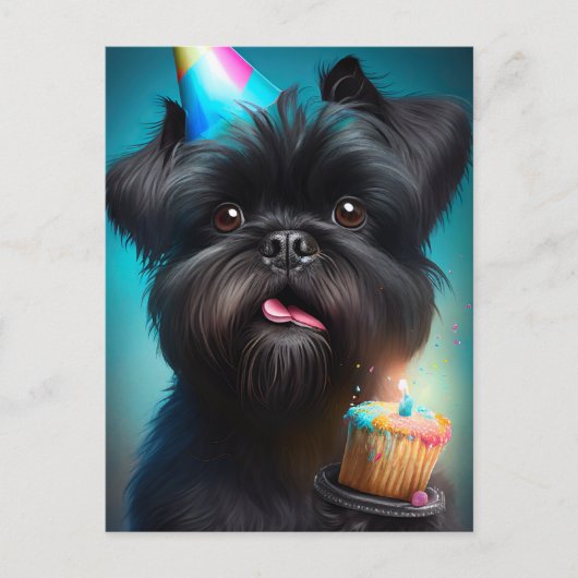 Affenpinscher viert Birthday Balloons cake Briefkaart (Voorkant)