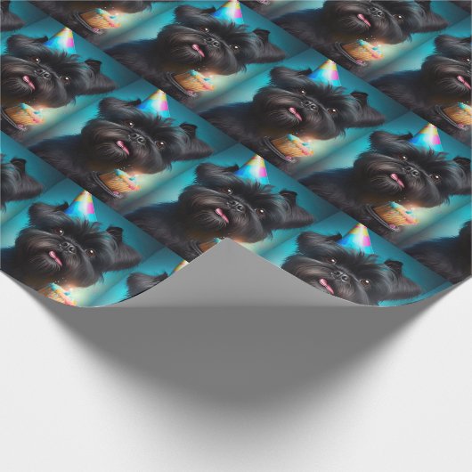 Affenpinscher viert Birthday Balloons cake Cadeaupapier (Hoek)