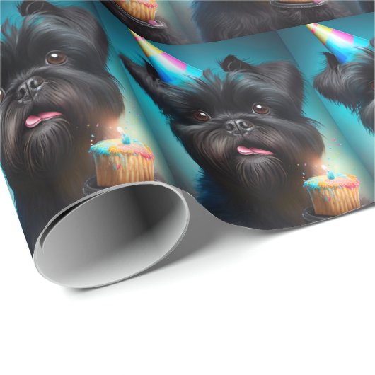 Affenpinscher viert Birthday Balloons cake Cadeaupapier (Rol Hoek)