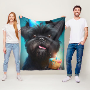 Affenpinscher viert Birthday Balloons cake Fleece Deken