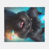 Affenpinscher viert Birthday Balloons cake Fleece Deken (Voorkant (Horizontaal))