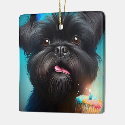 Affenpinscher viert Birthday Balloons cake Keramisch Ornament (Links)