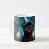 Affenpinscher viert Birthday Balloons cake Koffiemok (Voorkant links)
