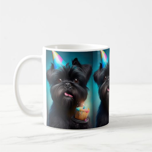 Affenpinscher viert Birthday Balloons cake Koffiemok (Links)