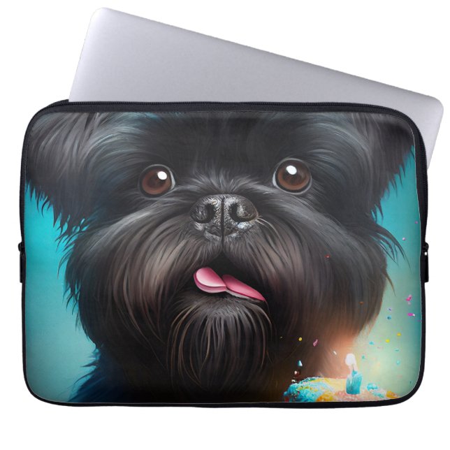 Affenpinscher viert Birthday Balloons cake Laptop Sleeve (Voorkant)