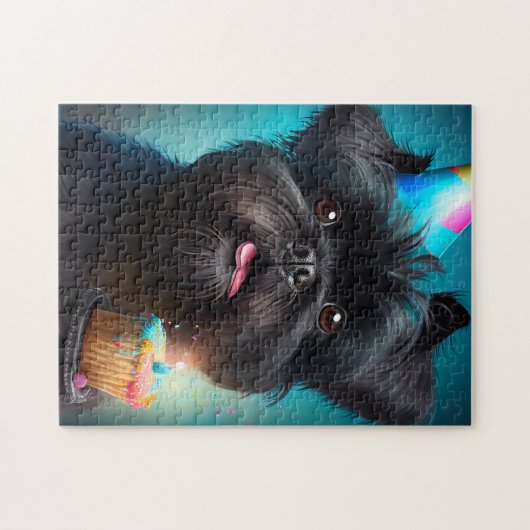 Affenpinscher viert Birthday Balloons cake Legpuzzel (Horizontaal)