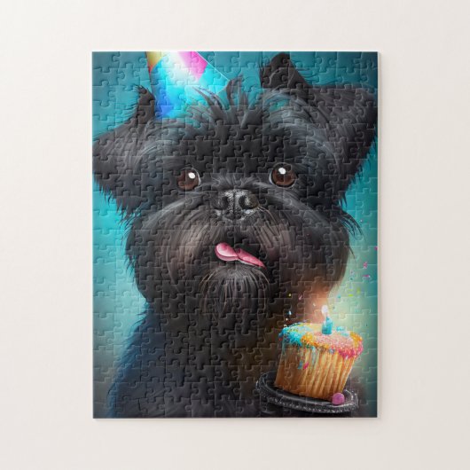 Affenpinscher viert Birthday Balloons cake Legpuzzel (Verticaal)