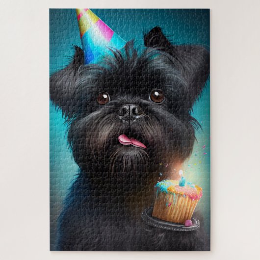 Affenpinscher viert Birthday Balloons cake Legpuzzel (Verticaal)