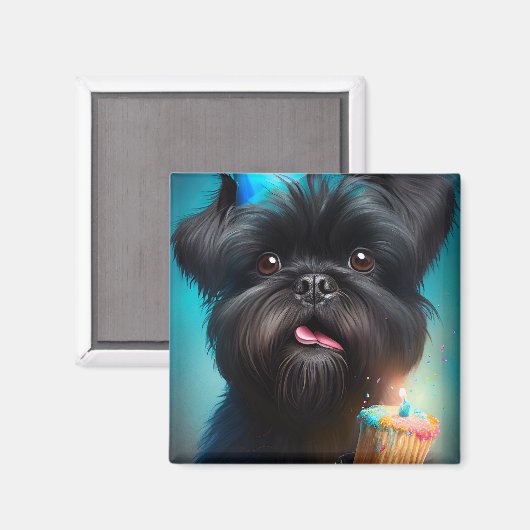 Affenpinscher viert Birthday Balloons cake Magneet (Voorkant / Achterkant)