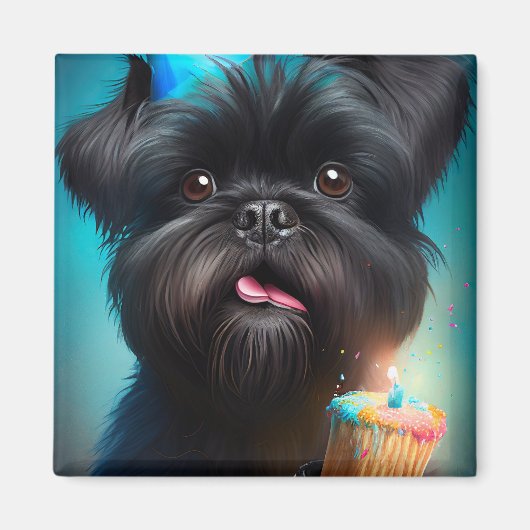 Affenpinscher viert Birthday Balloons cake Magneet (Voorkant)