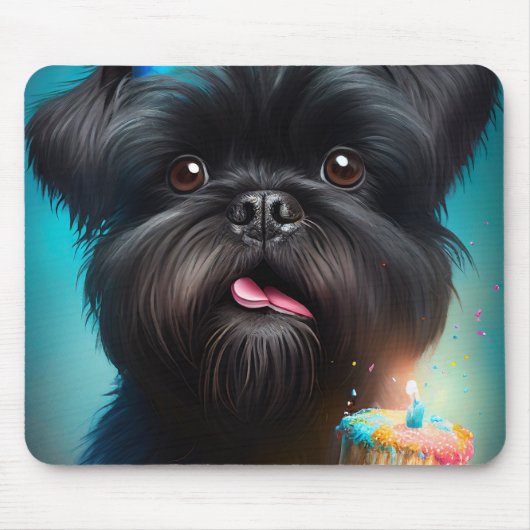 Affenpinscher viert Birthday Balloons cake Muismat (Voorkant)