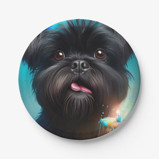 Affenpinscher viert Birthday Balloons cake Papieren Bordje (Voorkant)